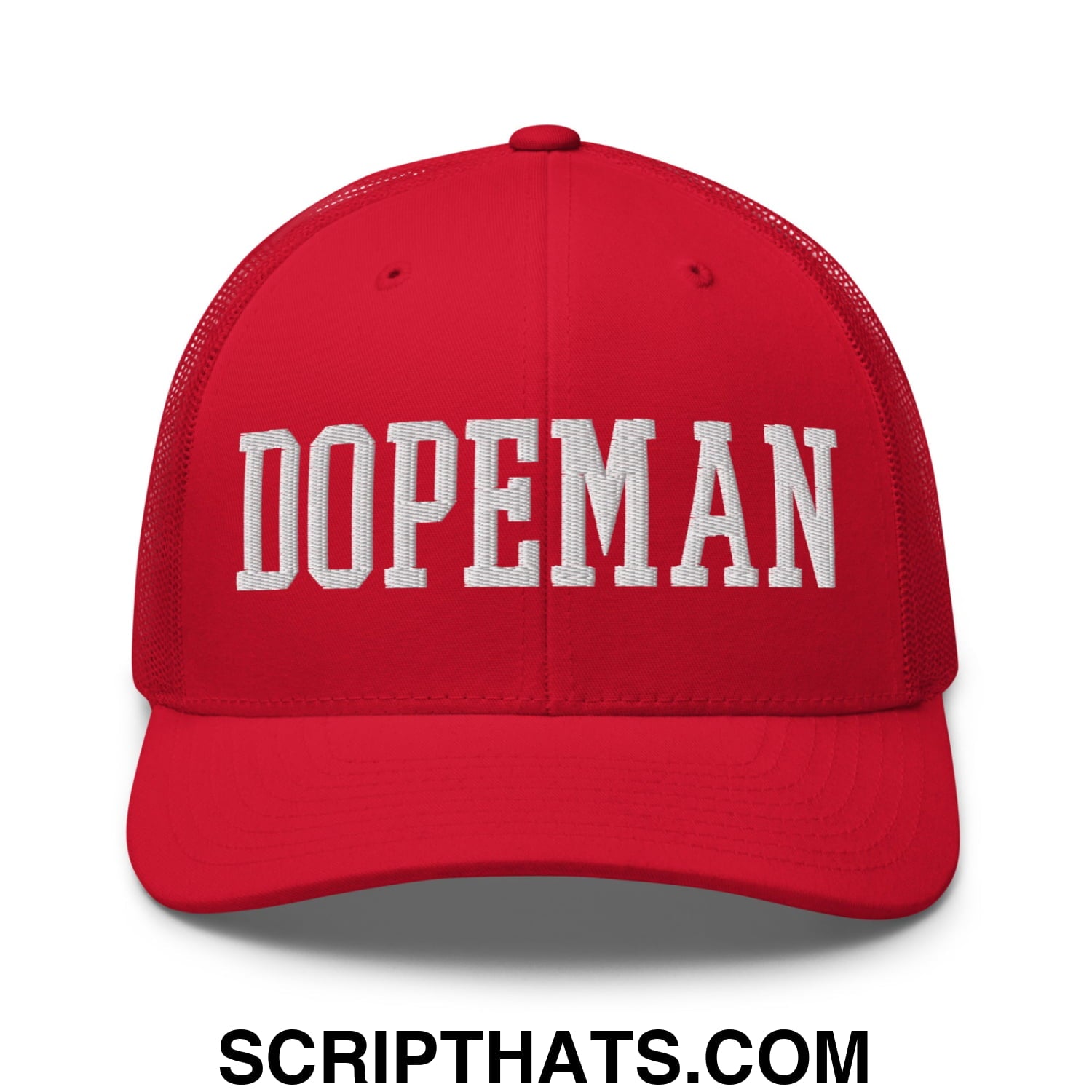 Dopeman Embroidered Mesh Trucker Hat Red