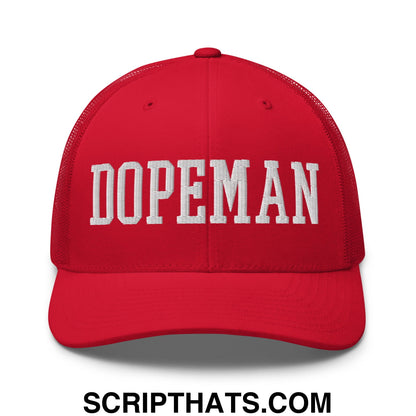 Dopeman Embroidered Mesh Trucker Hat Red