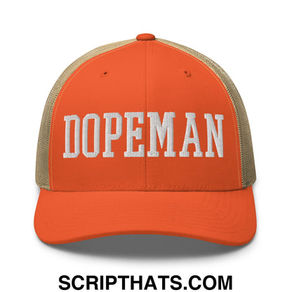 Dopeman Embroidered Mesh Trucker Hat Rustic Orange Khaki