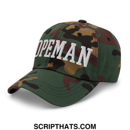 Camouflage dopeman embroidered unstructured dad hat with white topman lettering on the front panel