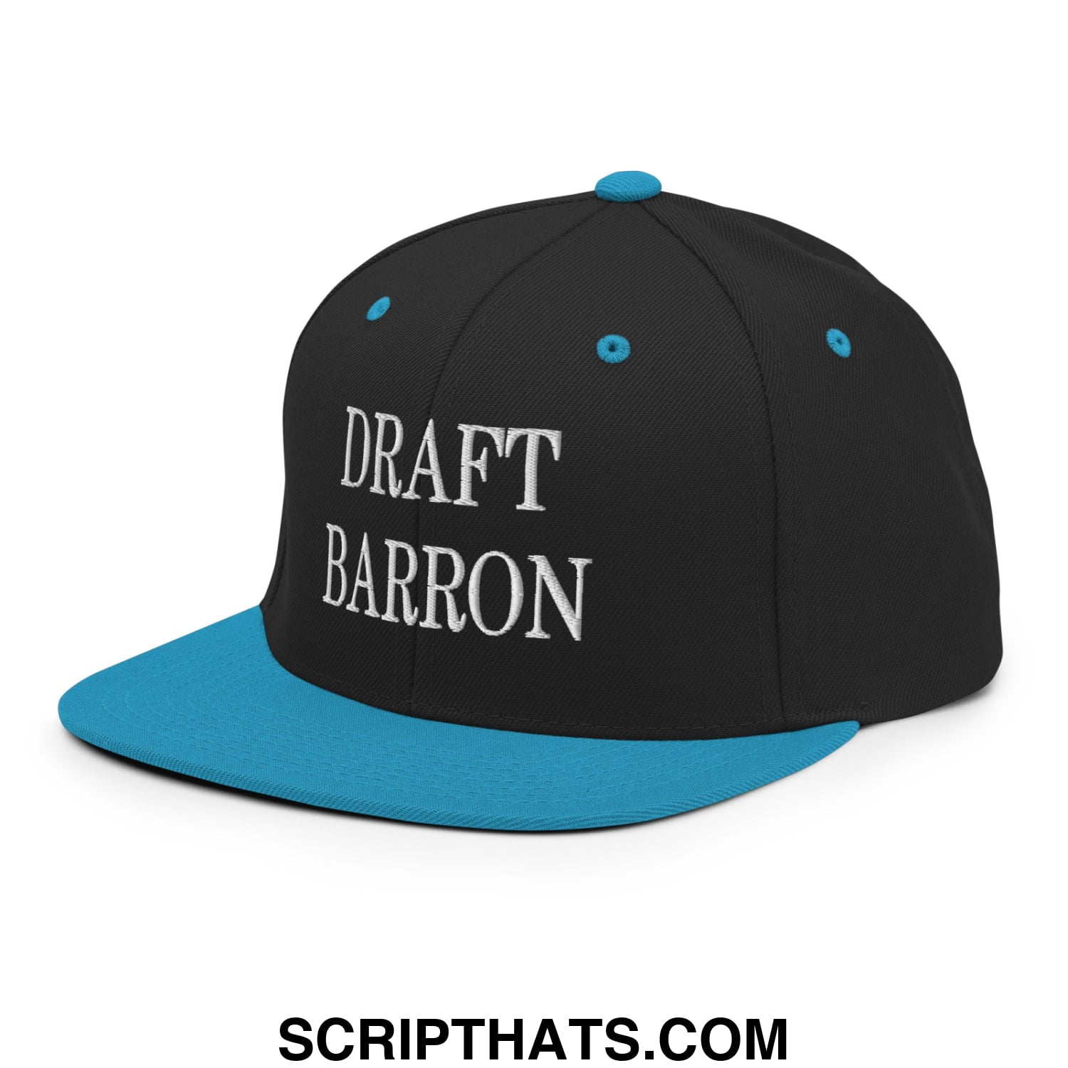 Draft Barron Embroidered Flat Bill Brim Snapback Hat Black Teal