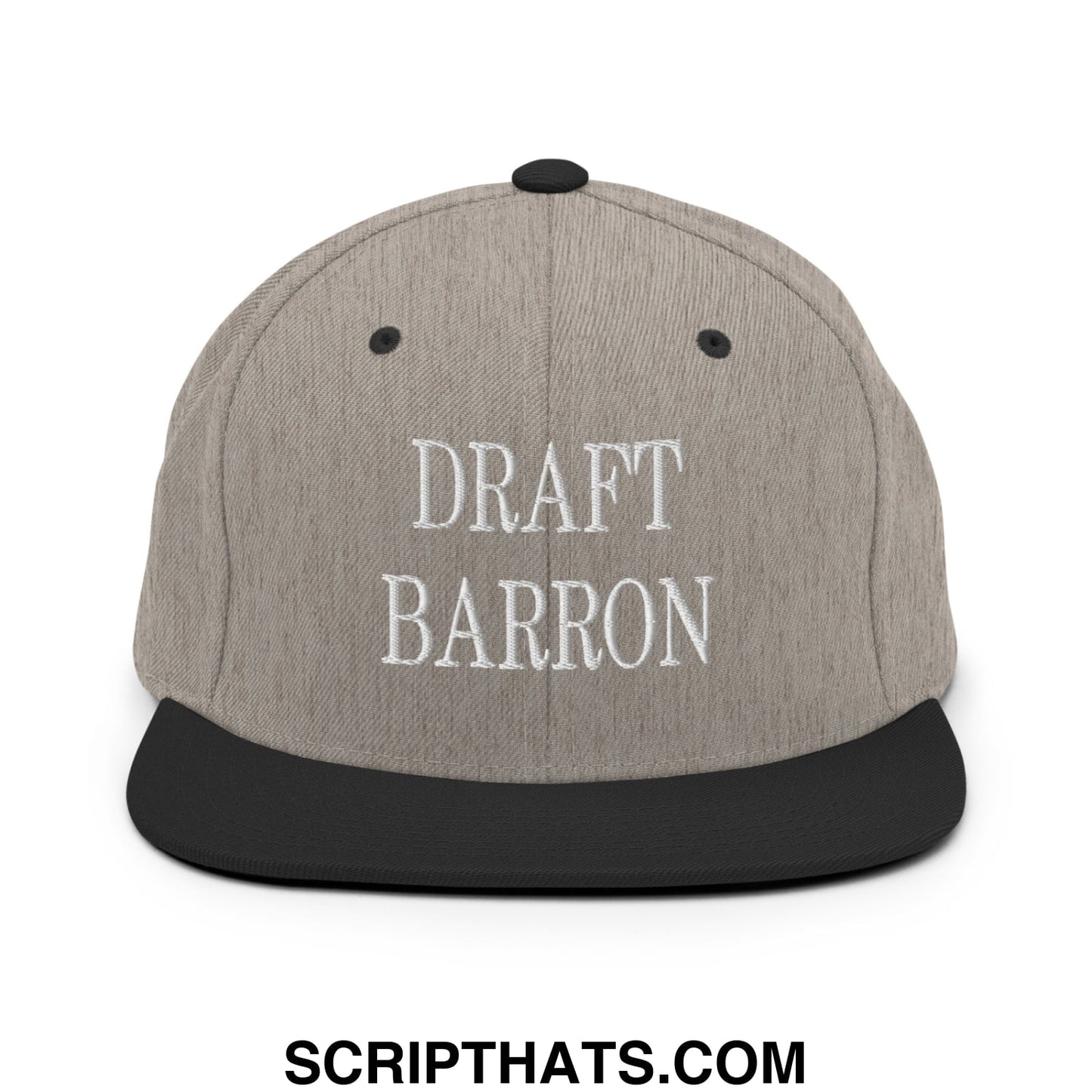 Draft Barron Embroidered Flat Bill Brim Snapback Hat Heather Black