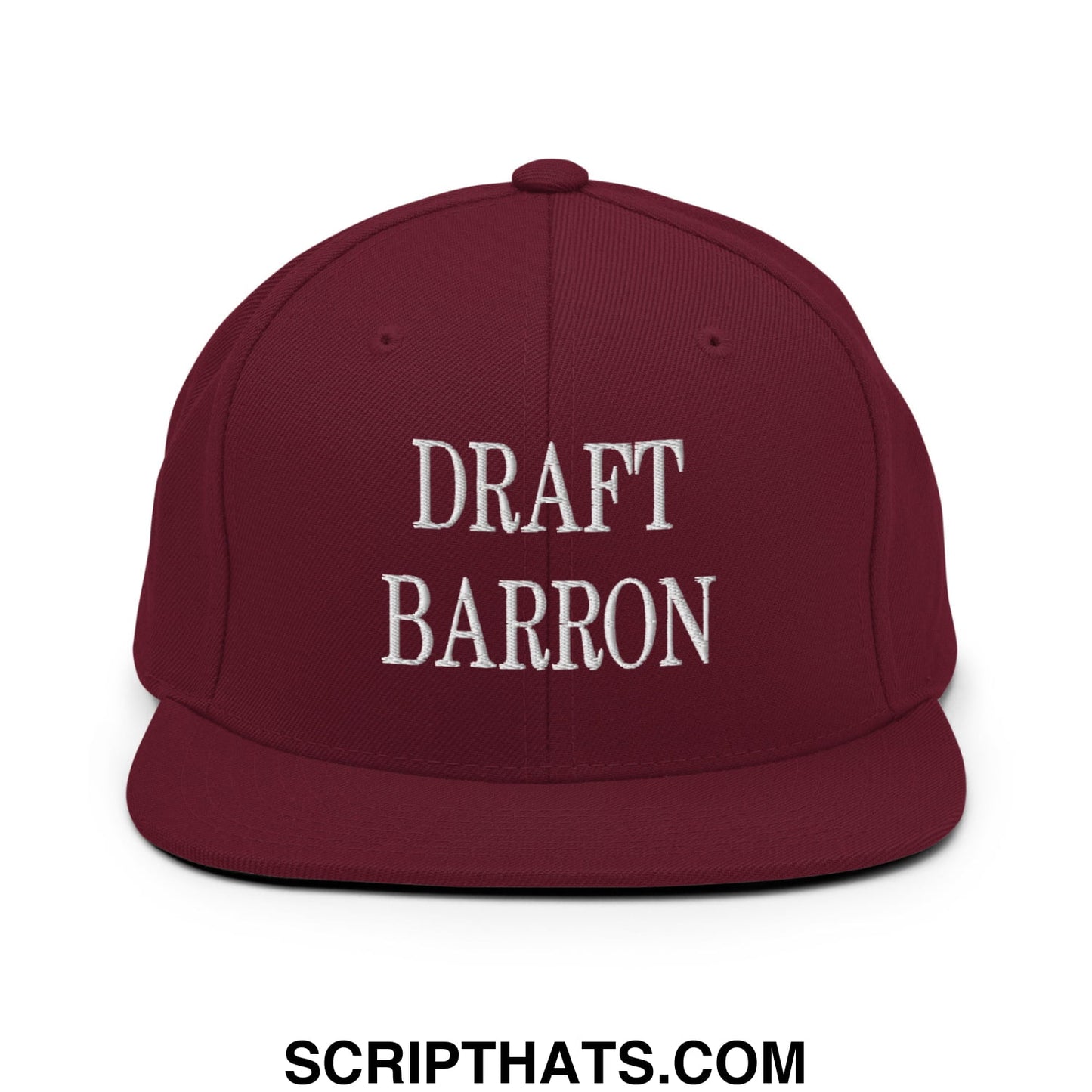 Draft Barron Embroidered Flat Bill Brim Snapback Hat Maroon