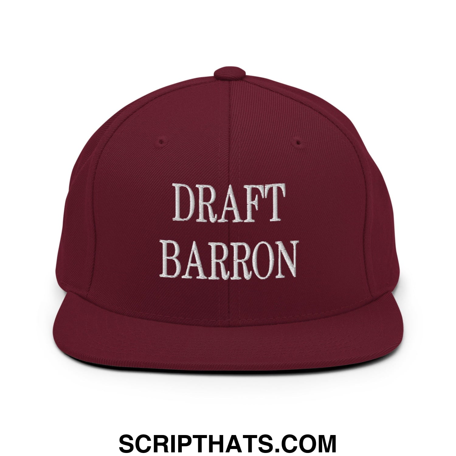 Draft Barron Embroidered Flat Bill Brim Snapback Hat Maroon