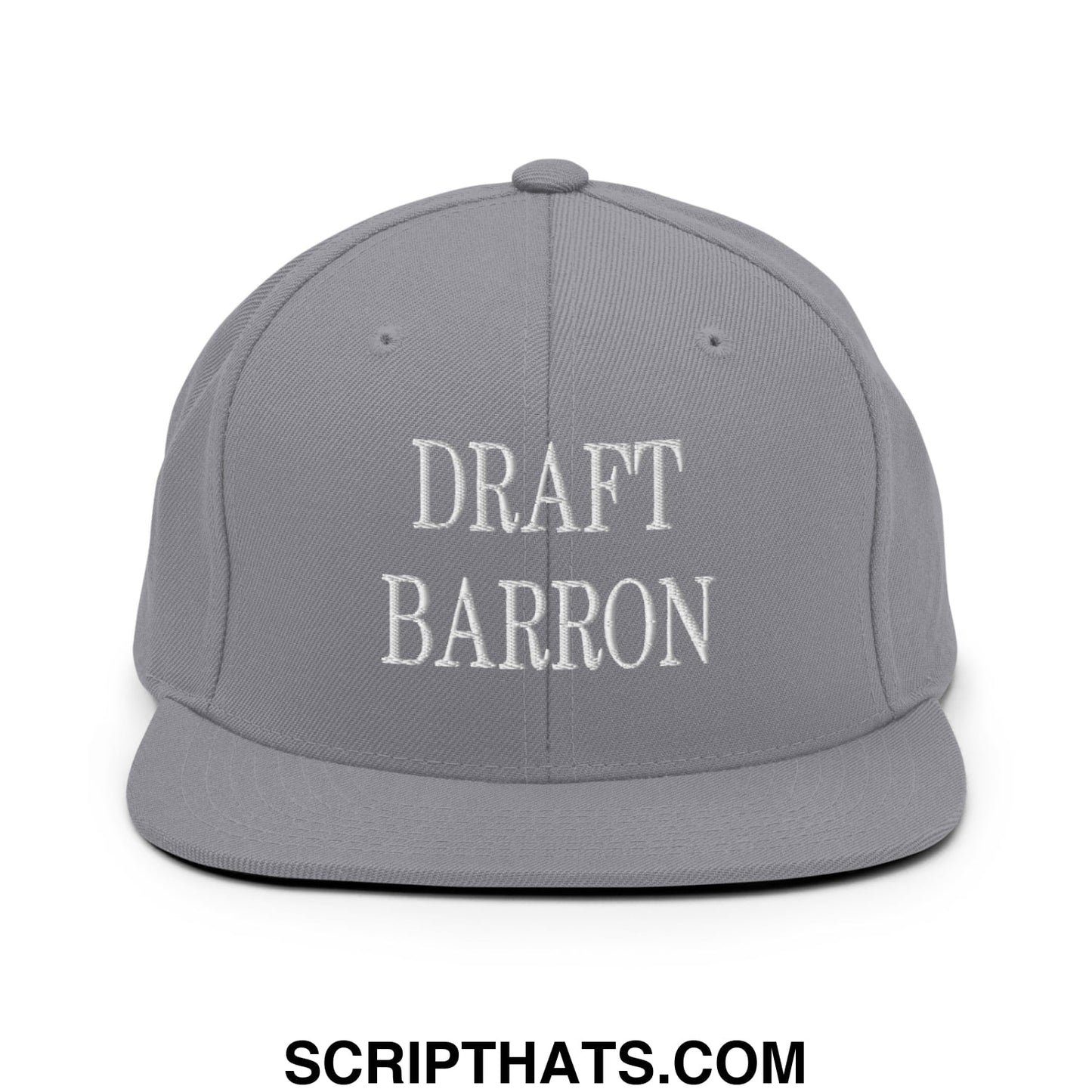 Draft Barron Embroidered Flat Bill Brim Snapback Hat Silver