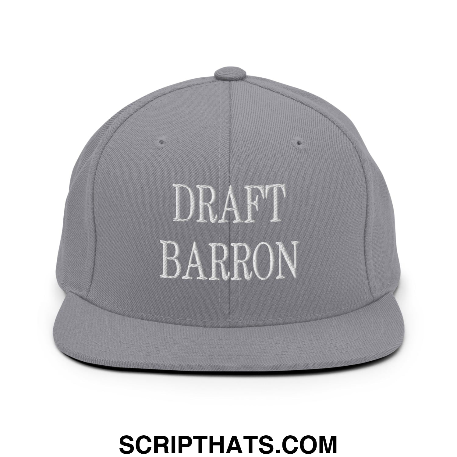 Draft Barron Embroidered Flat Bill Brim Snapback Hat Silver