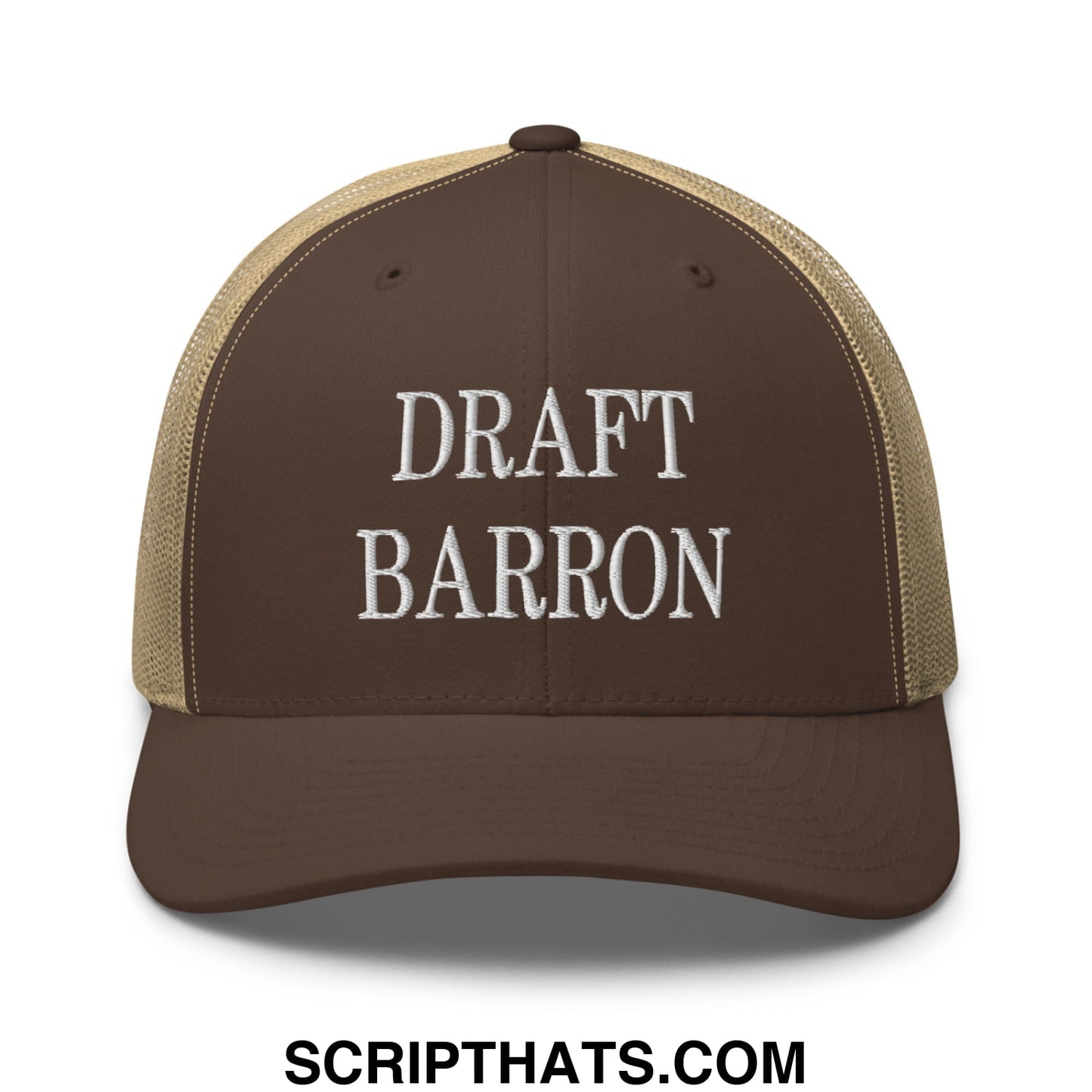Draft Barron Embroidered Mesh Trucker Hat Brown Khaki