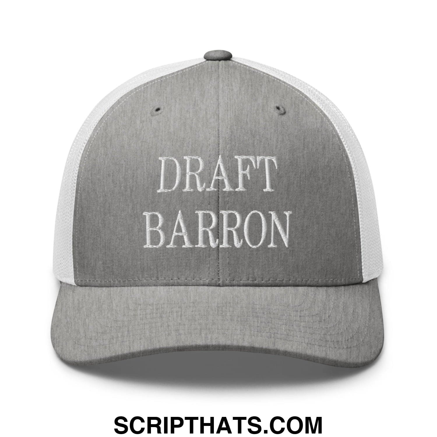 Draft Barron Embroidered Mesh Trucker Hat Heather Grey White