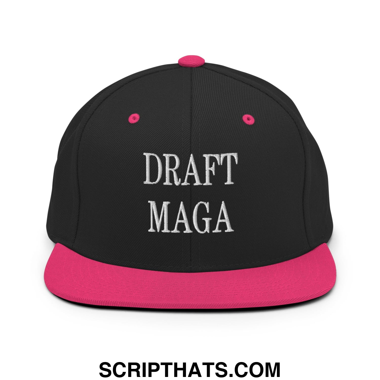 Draft MAGA Embroidered Flat Bill Brim Snapback Hat Black Neon Pink