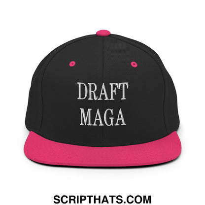 Draft MAGA Embroidered Flat Bill Brim Snapback Hat Black Neon Pink