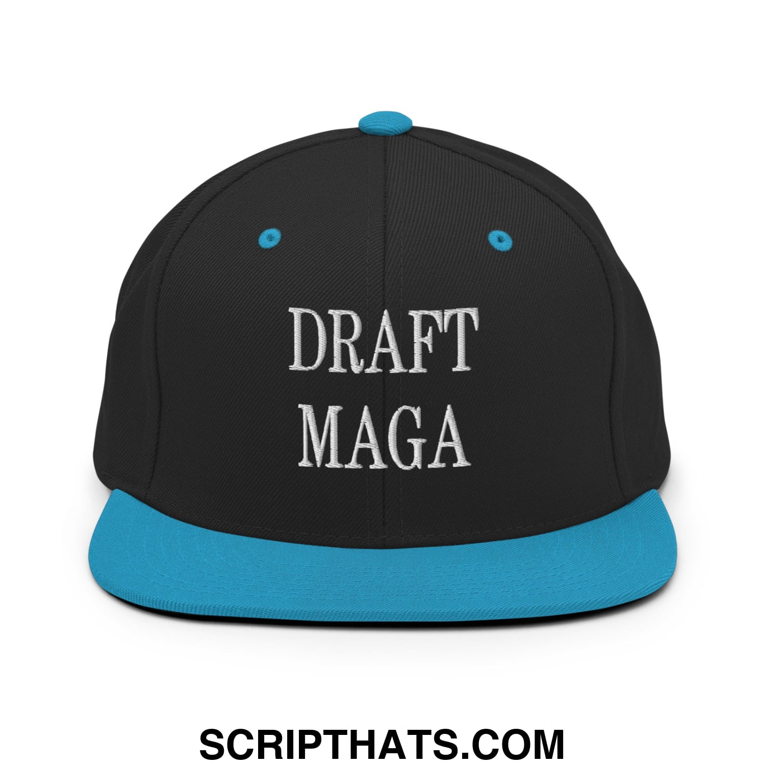 Draft MAGA Embroidered Flat Bill Brim Snapback Hat Black Teal
