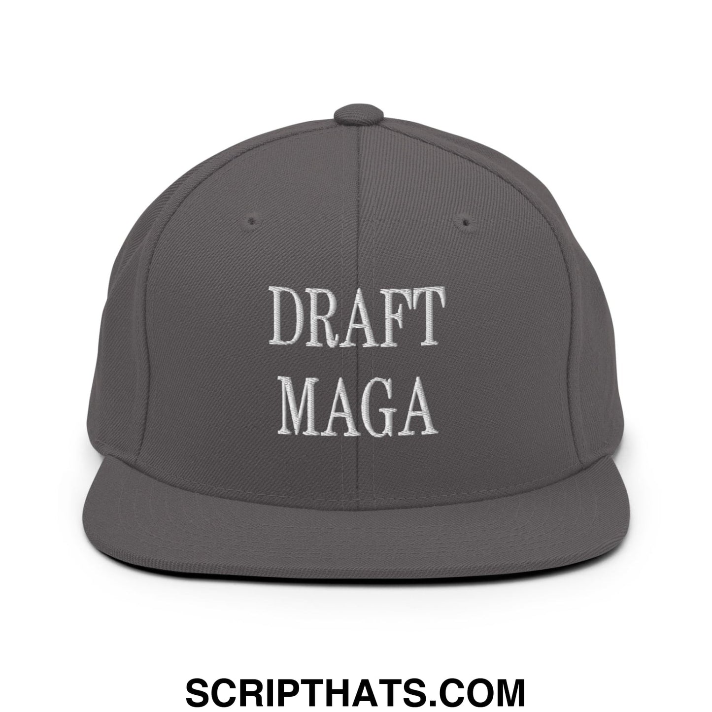 Draft MAGA Embroidered Flat Bill Brim Snapback Hat Dark Grey