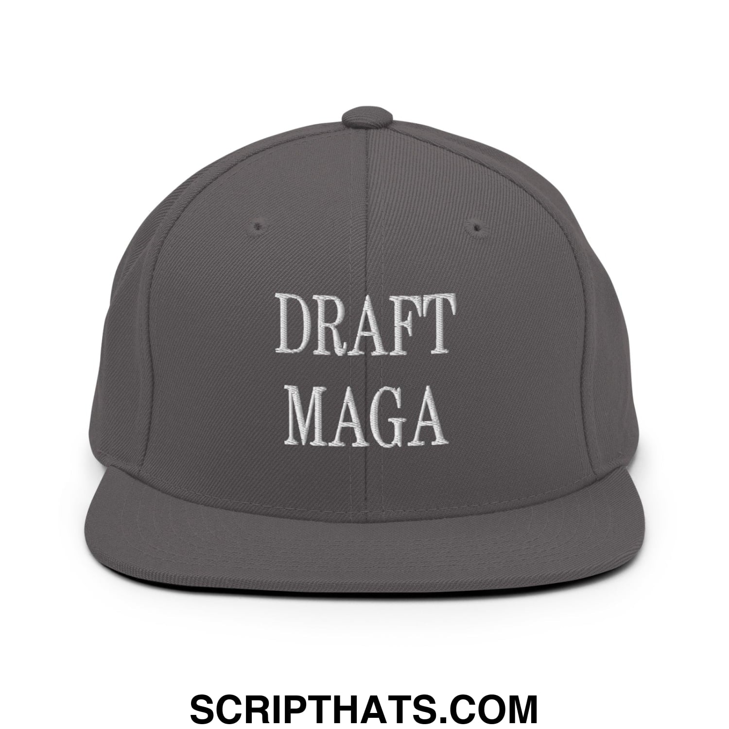 Draft MAGA Embroidered Flat Bill Brim Snapback Hat Dark Grey