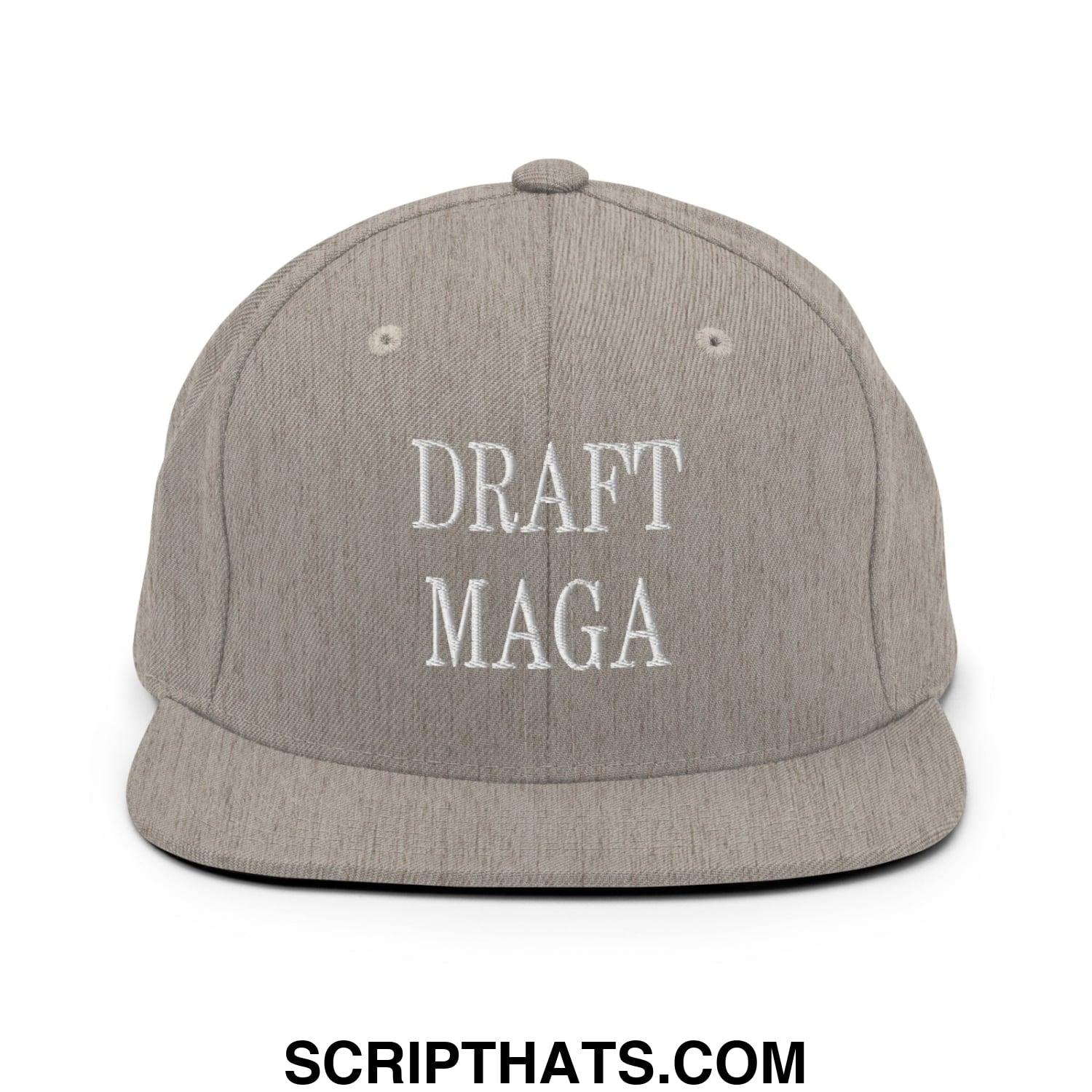 Draft MAGA Embroidered Flat Bill Brim Snapback Hat Heather Grey