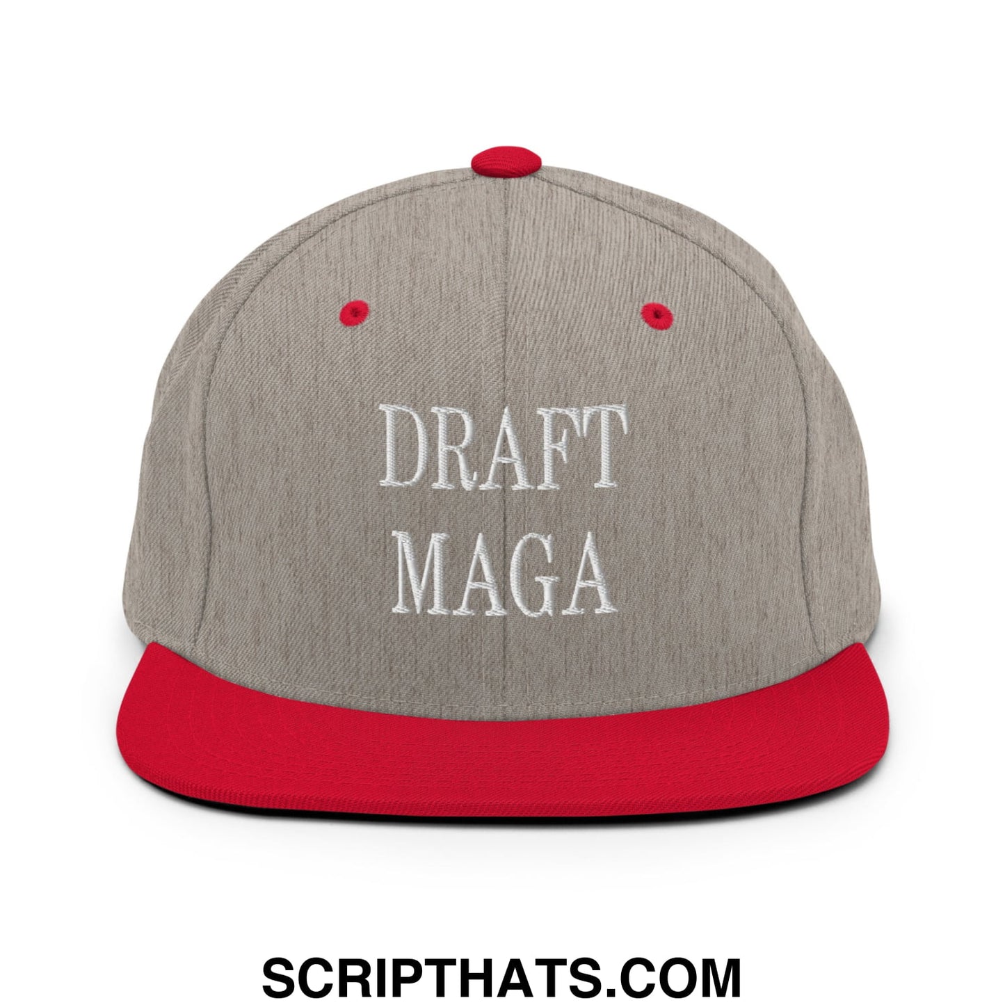 Draft MAGA Embroidered Flat Bill Brim Snapback Hat Heather Grey Red