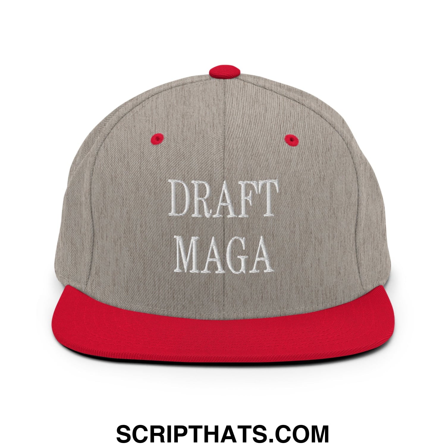 Draft MAGA Embroidered Flat Bill Brim Snapback Hat Heather Grey Red