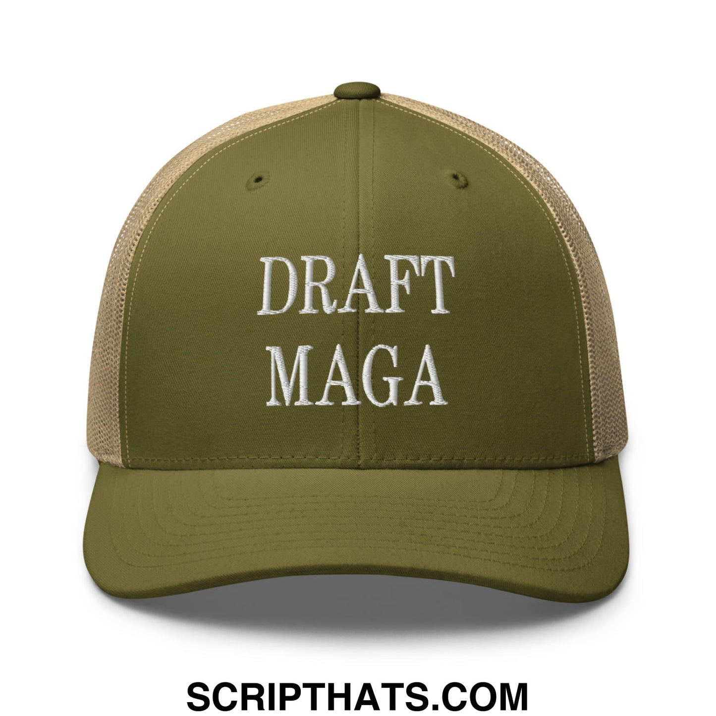 Draft MAGA Embroidered Mesh Trucker Hat Moss Khaki