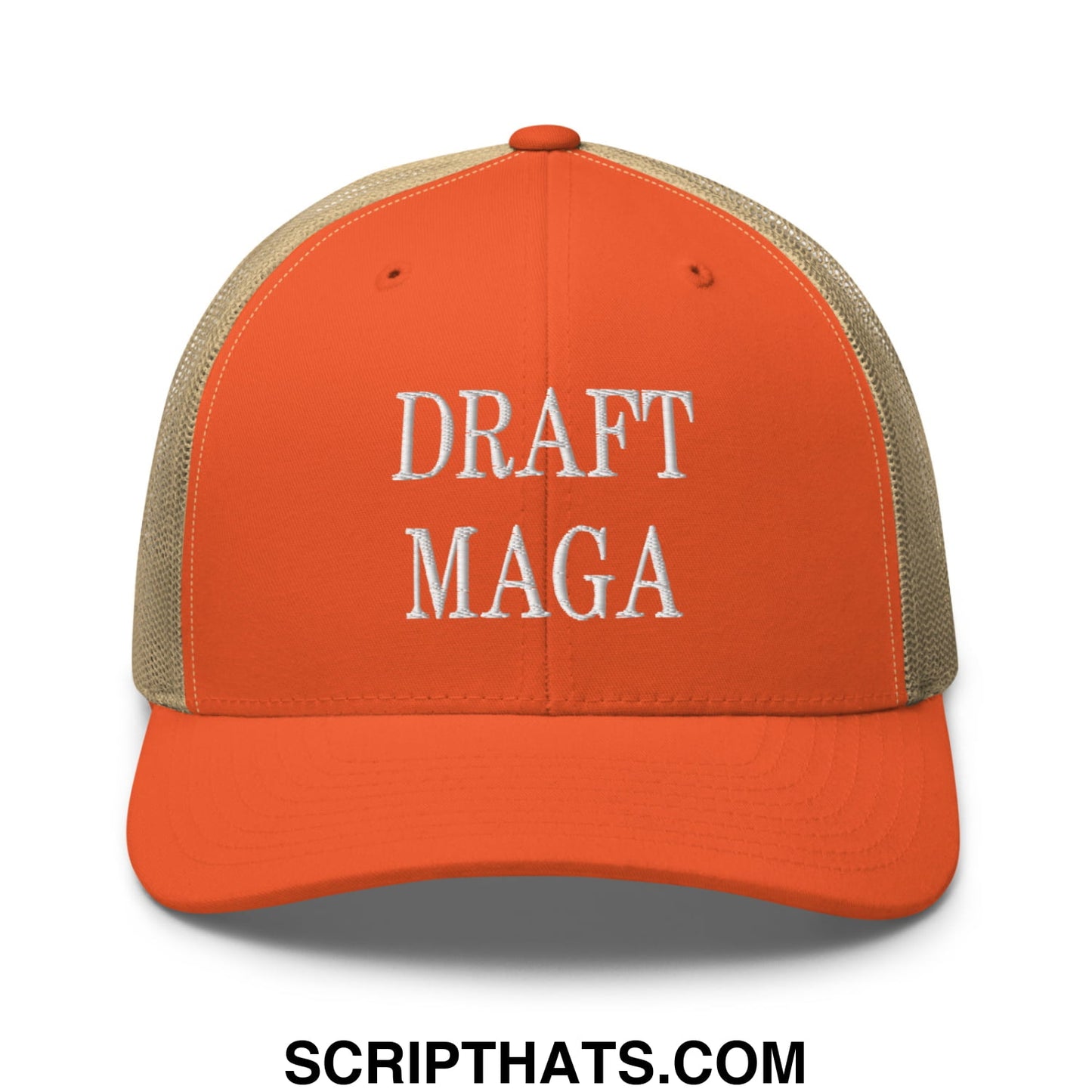 Draft MAGA Embroidered Mesh Trucker Hat Rustic Orange Khaki