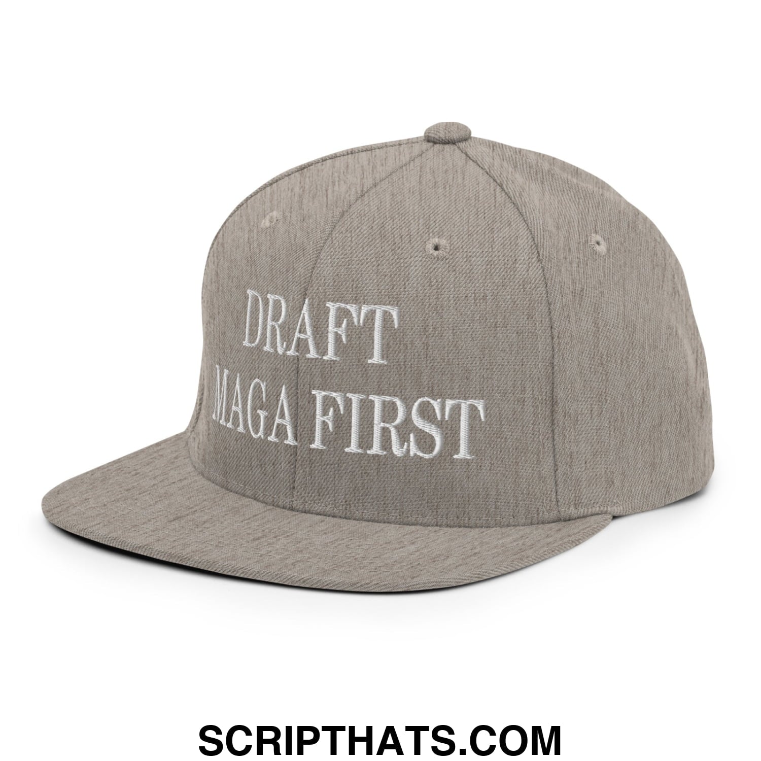 Draft MAGA First Embroidered Flat Bill Brim Snapback Hat Heather Grey
