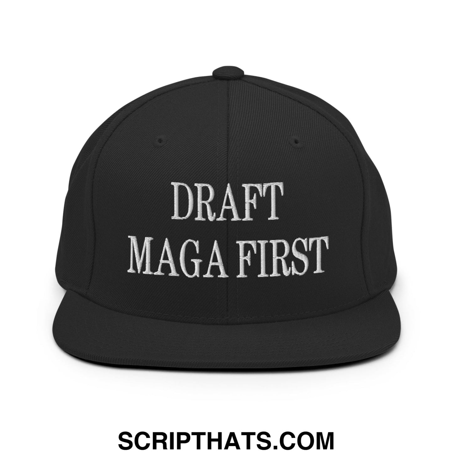Draft MAGA First Embroidered Flat Bill Brim Snapback Hat Black