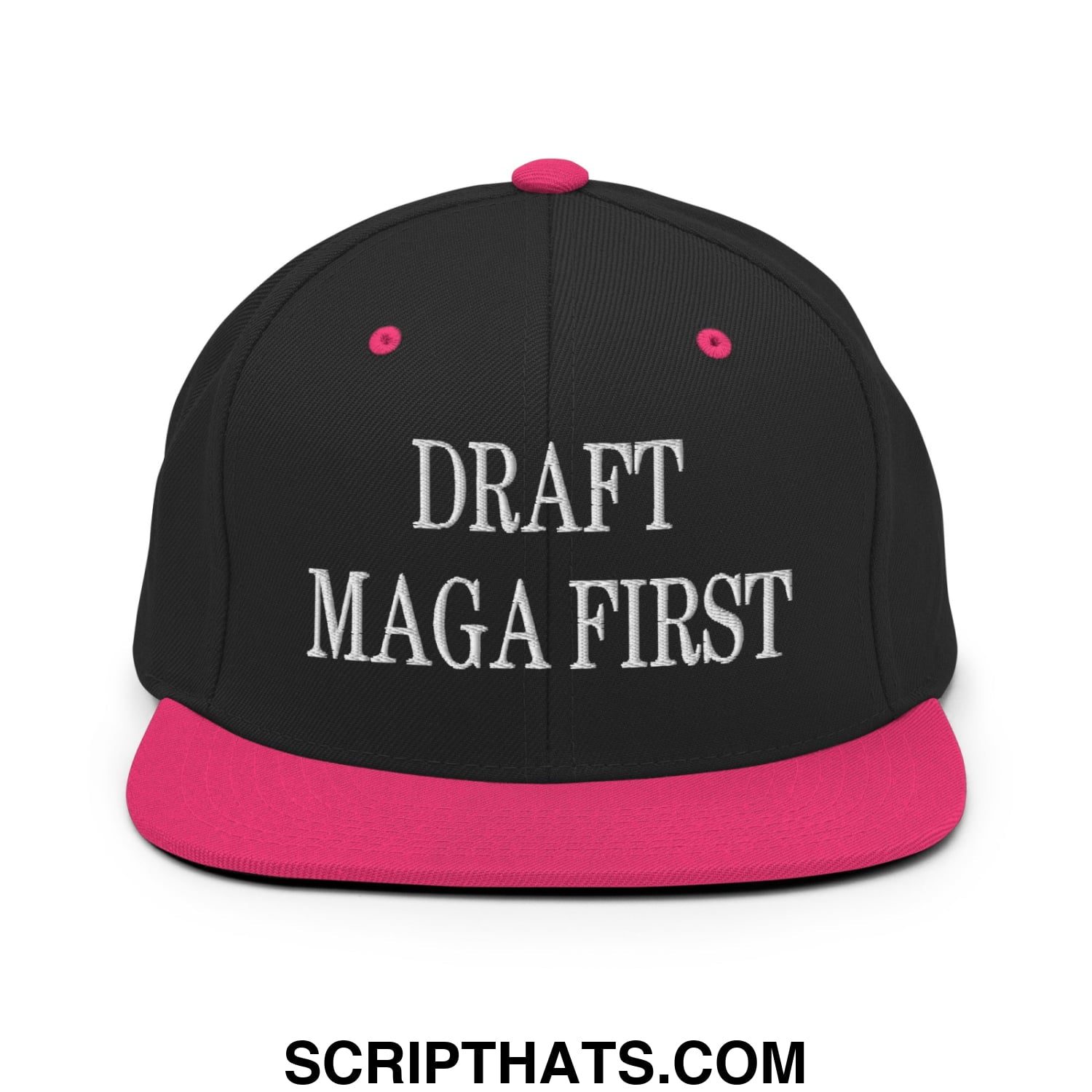Draft MAGA First Embroidered Flat Bill Brim Snapback Hat Black Neon Pink