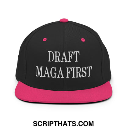 Draft MAGA First Embroidered Flat Bill Brim Snapback Hat Black Neon Pink