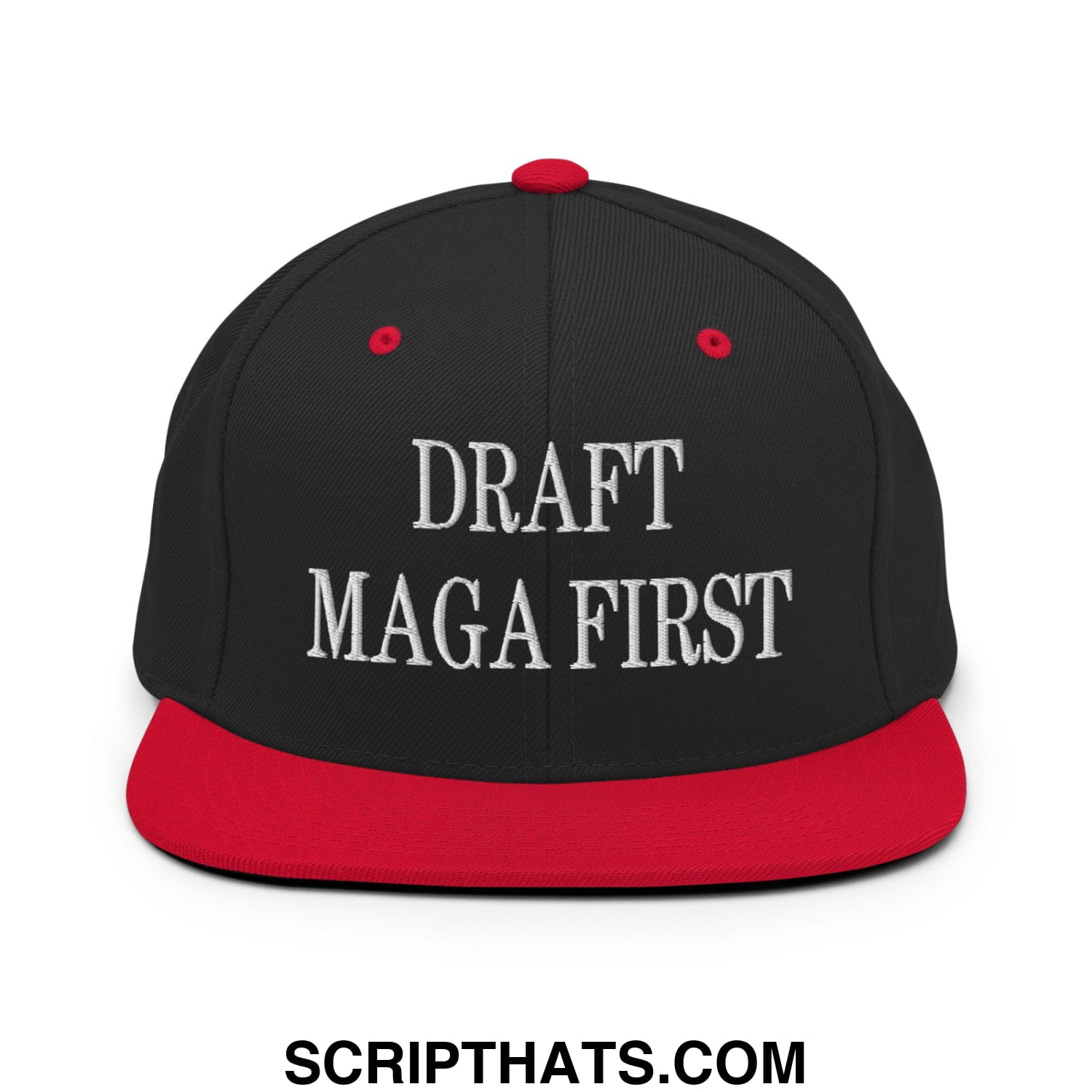 Draft MAGA First Embroidered Flat Bill Brim Snapback Hat Black Red