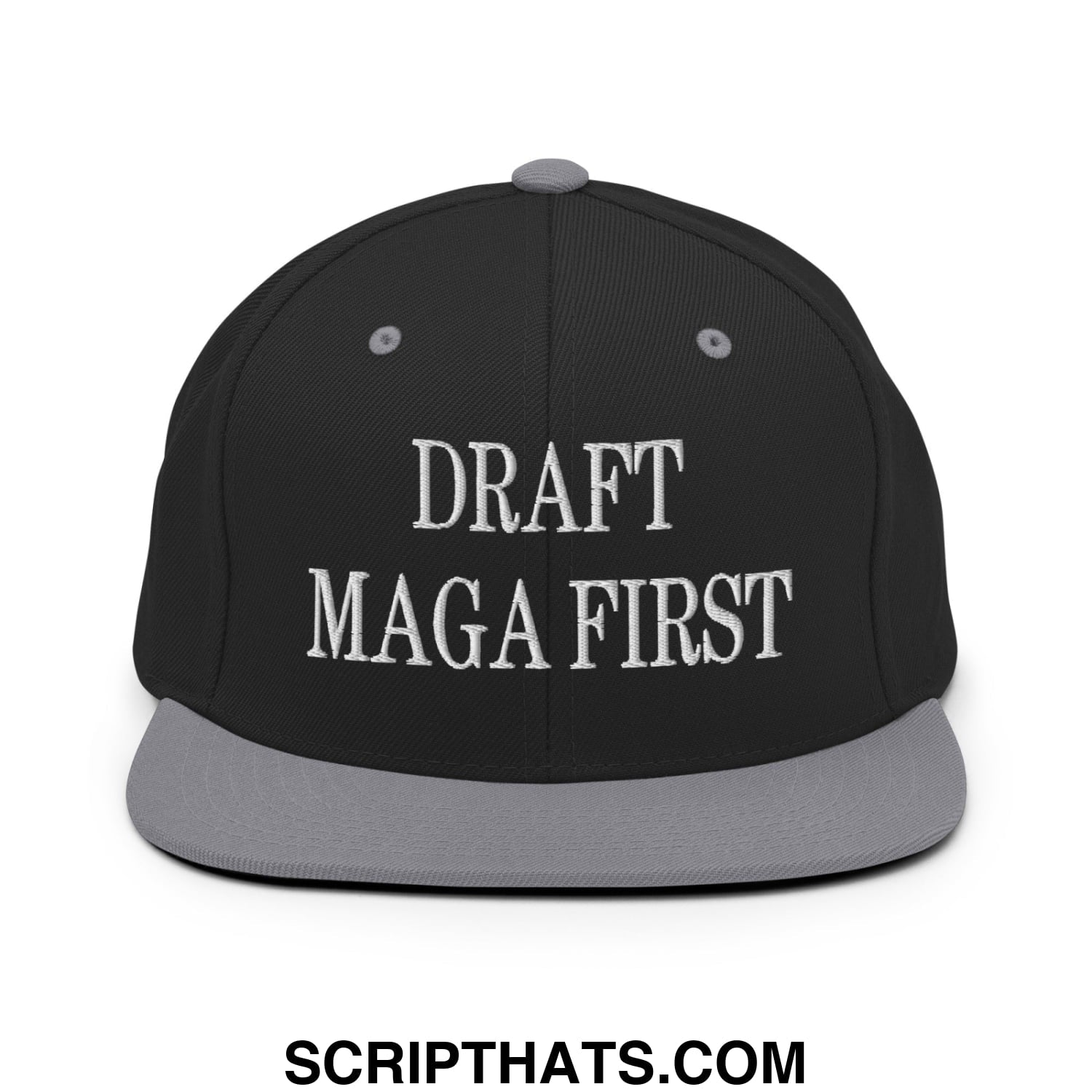 Draft MAGA First Embroidered Flat Bill Brim Snapback Hat Black Silver