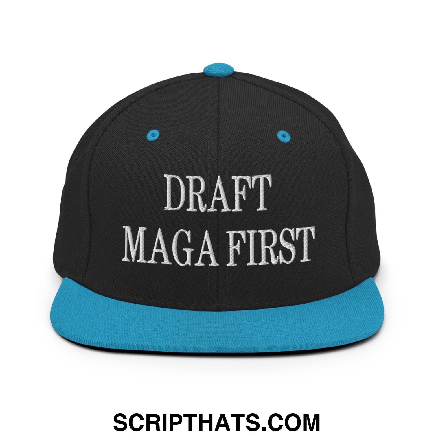 Draft MAGA First Embroidered Flat Bill Brim Snapback Hat Black Teal