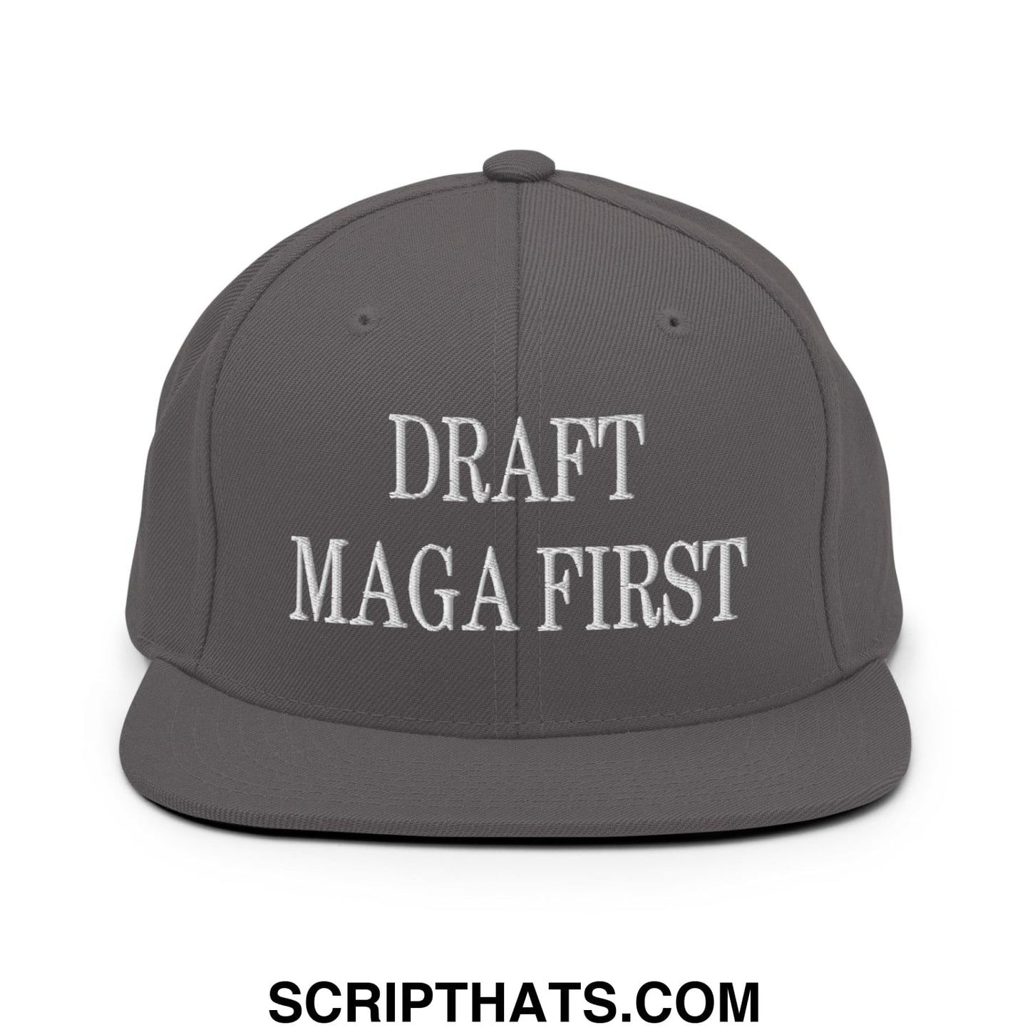 Draft MAGA First Embroidered Flat Bill Brim Snapback Hat Dark Grey