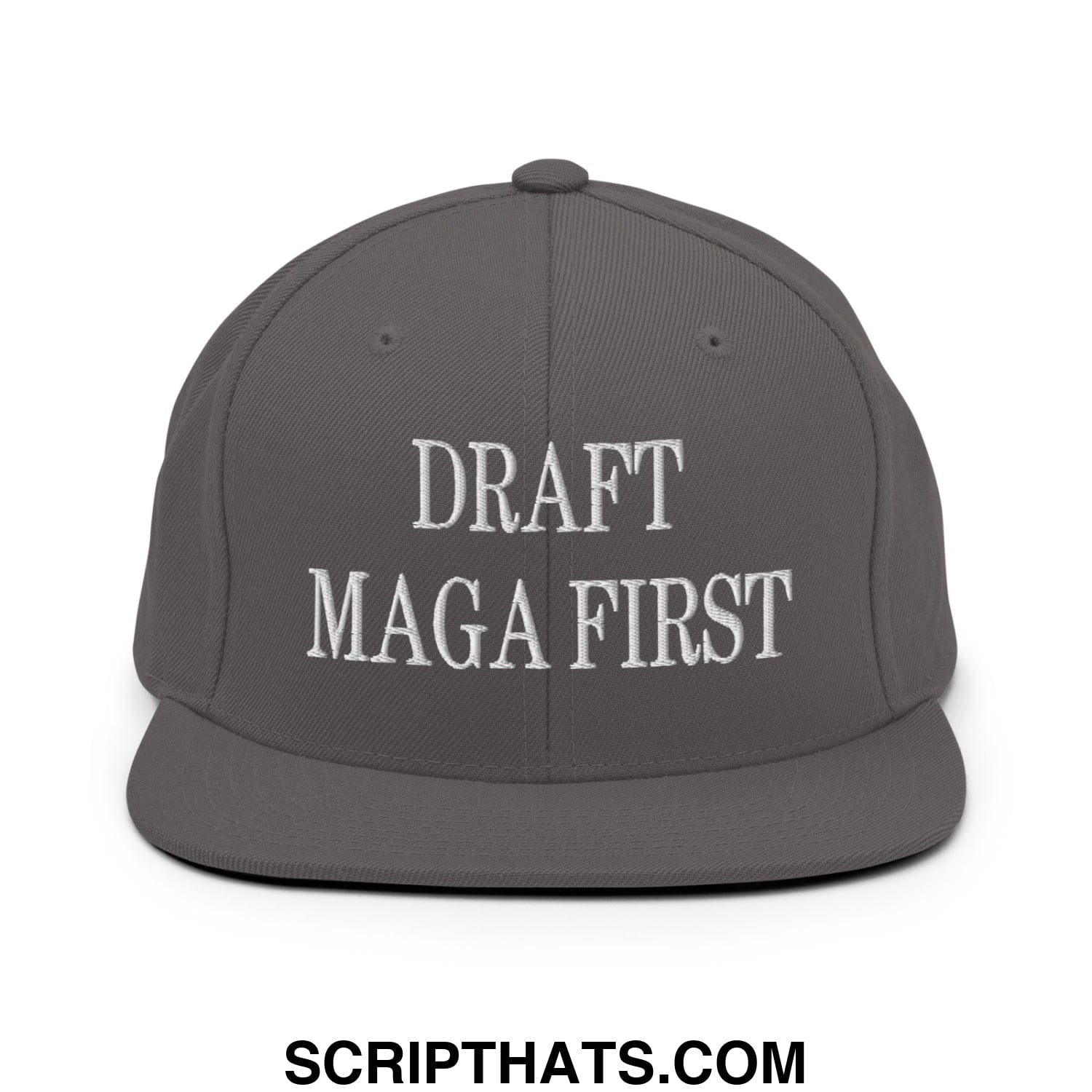 Draft MAGA First Embroidered Flat Bill Brim Snapback Hat Dark Grey