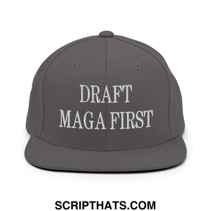 Draft MAGA First Embroidered Flat Bill Brim Snapback Hat Dark Grey