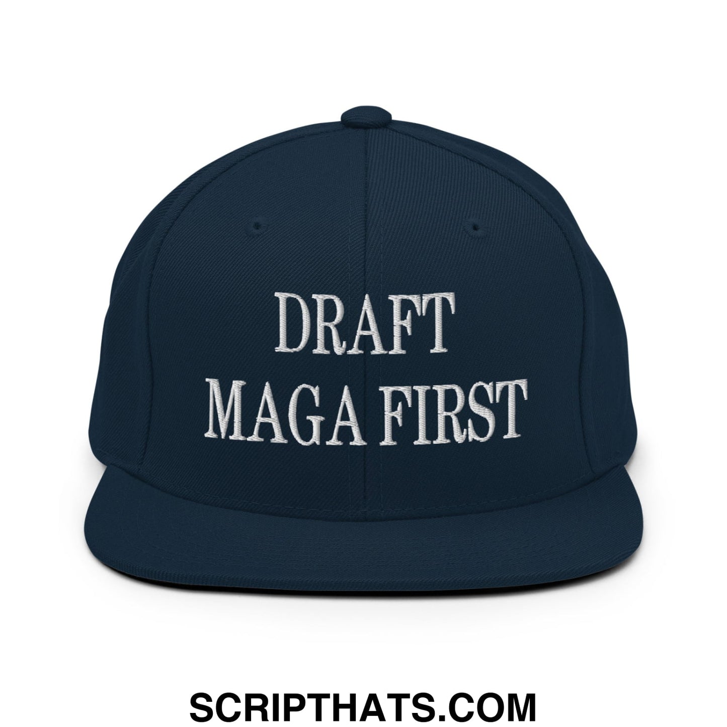 Draft MAGA First Embroidered Flat Bill Brim Snapback Hat Dark Navy
