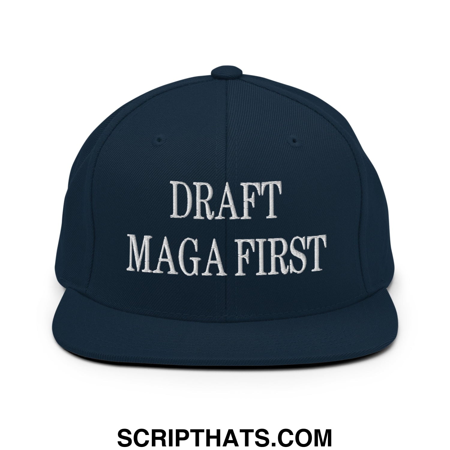 Draft MAGA First Embroidered Flat Bill Brim Snapback Hat Dark Navy