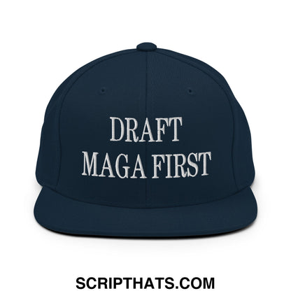 Draft MAGA First Embroidered Flat Bill Brim Snapback Hat Dark Navy