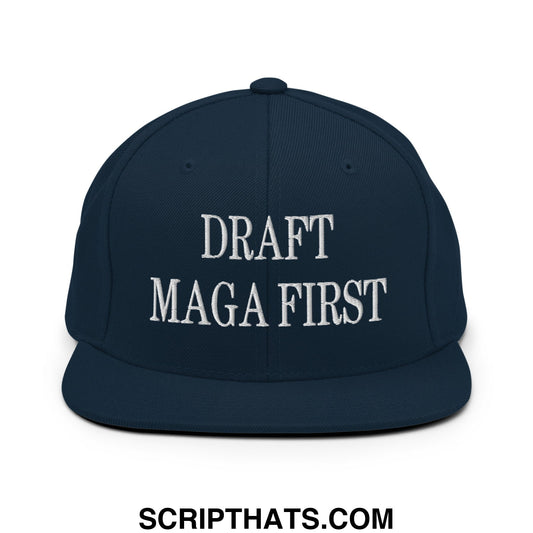 Draft MAGA First Embroidered Flat Bill Brim Snapback Hat Dark Navy