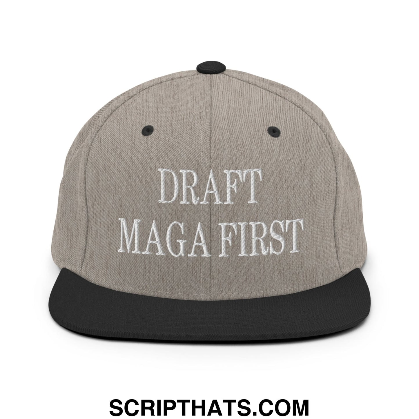 Draft MAGA First Embroidered Flat Bill Brim Snapback Hat Heather Black