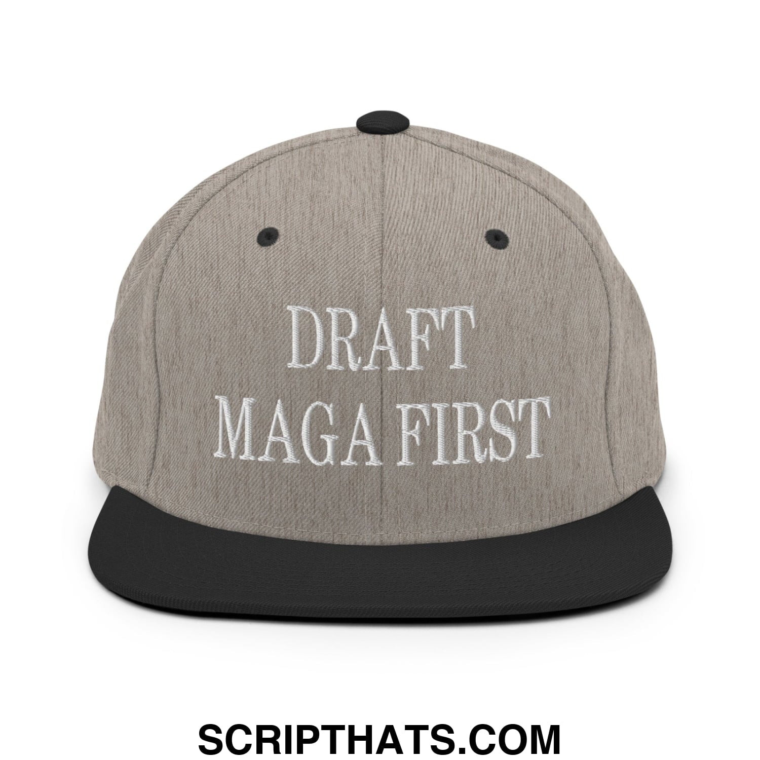 Draft MAGA First Embroidered Flat Bill Brim Snapback Hat Heather Black