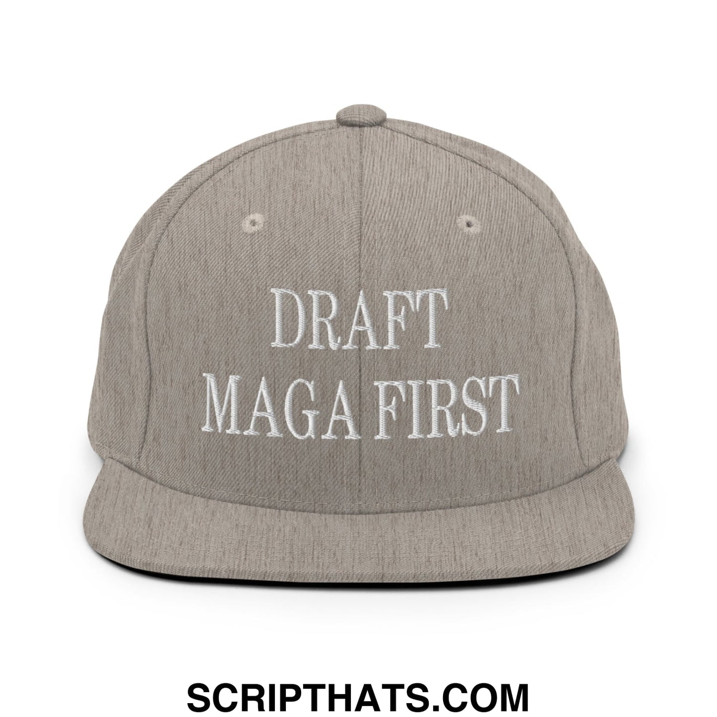 Draft MAGA First Embroidered Flat Bill Brim Snapback Hat Heather Grey