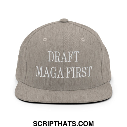 Draft MAGA First Embroidered Flat Bill Brim Snapback Hat Heather Grey
