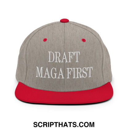 Draft MAGA First Embroidered Flat Bill Brim Snapback Hat Heather Grey Red