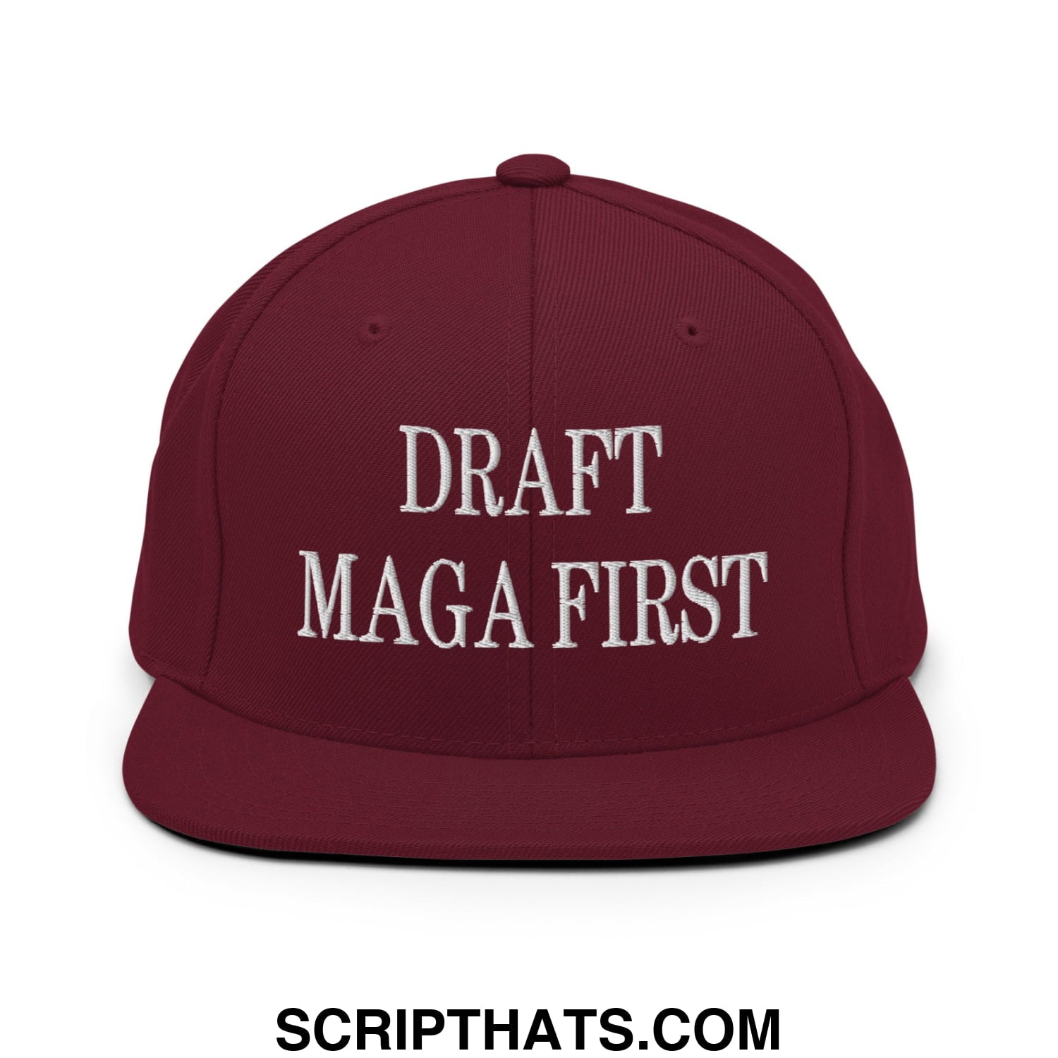 Draft MAGA First Embroidered Flat Bill Brim Snapback Hat Maroon