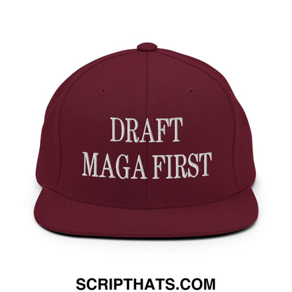 Draft MAGA First Embroidered Flat Bill Brim Snapback Hat Maroon