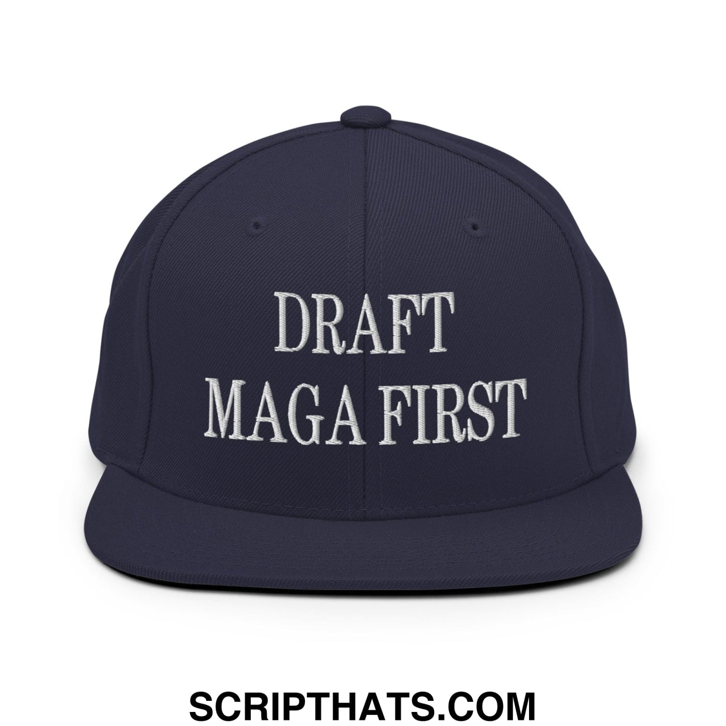 Draft MAGA First Embroidered Flat Bill Brim Snapback Hat Navy