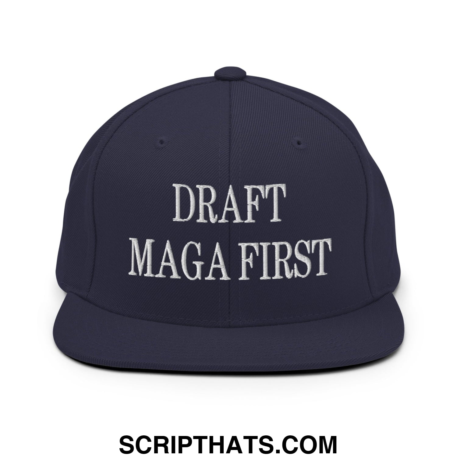 Draft MAGA First Embroidered Flat Bill Brim Snapback Hat Navy