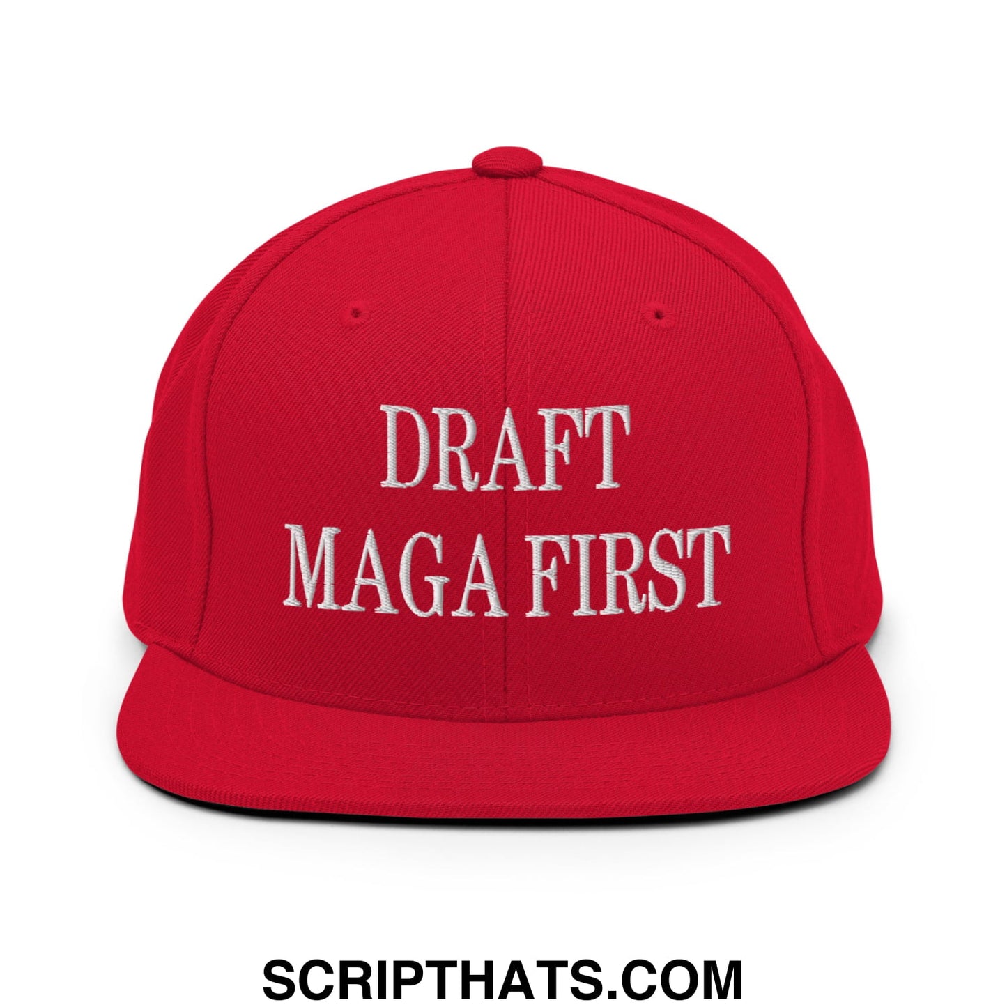 Draft MAGA First Embroidered Flat Bill Brim Snapback Hat Red