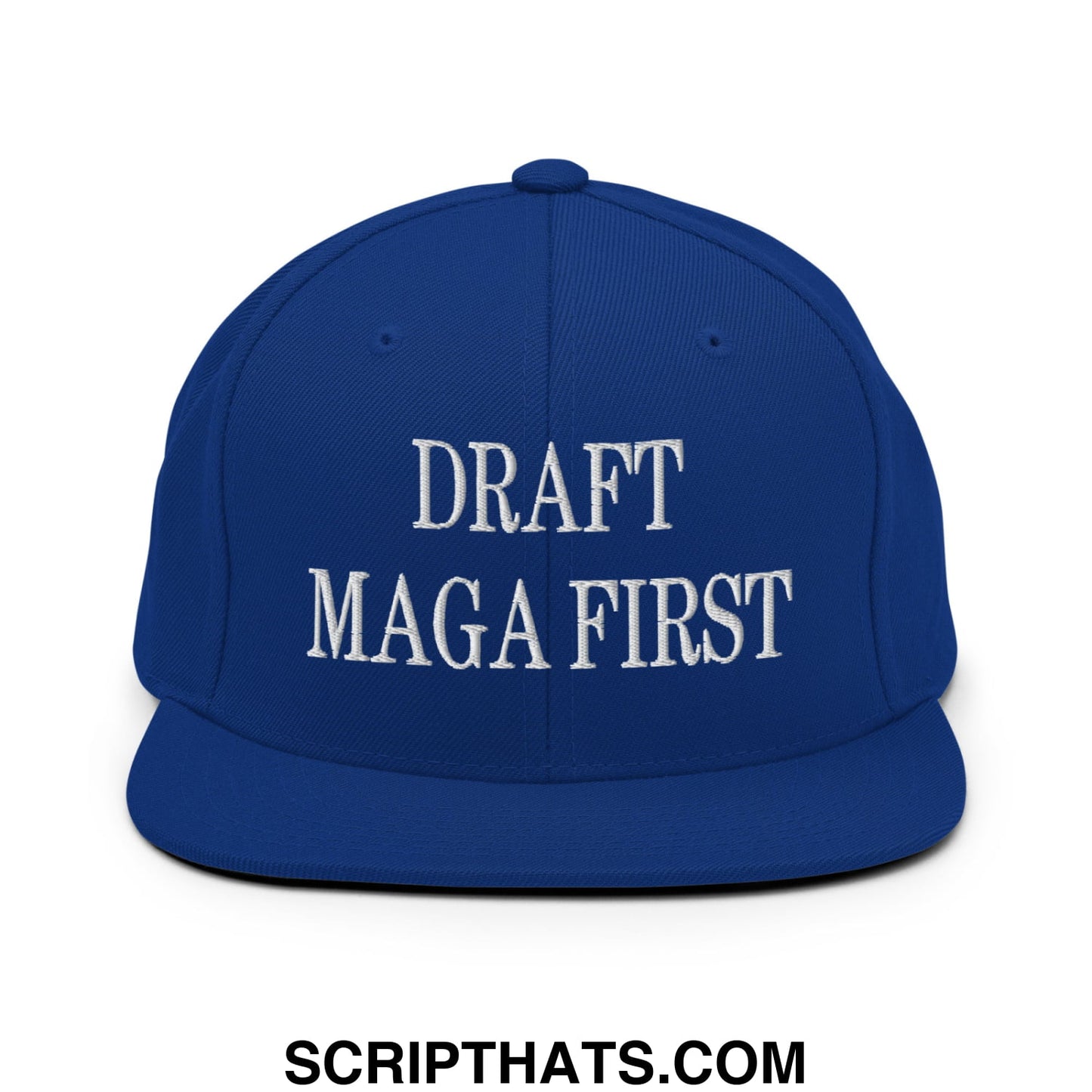Draft MAGA First Embroidered Flat Bill Brim Snapback Hat Royal Blue