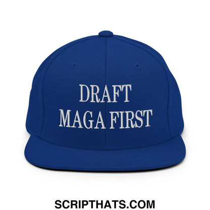 Draft MAGA First Embroidered Flat Bill Brim Snapback Hat Royal Blue