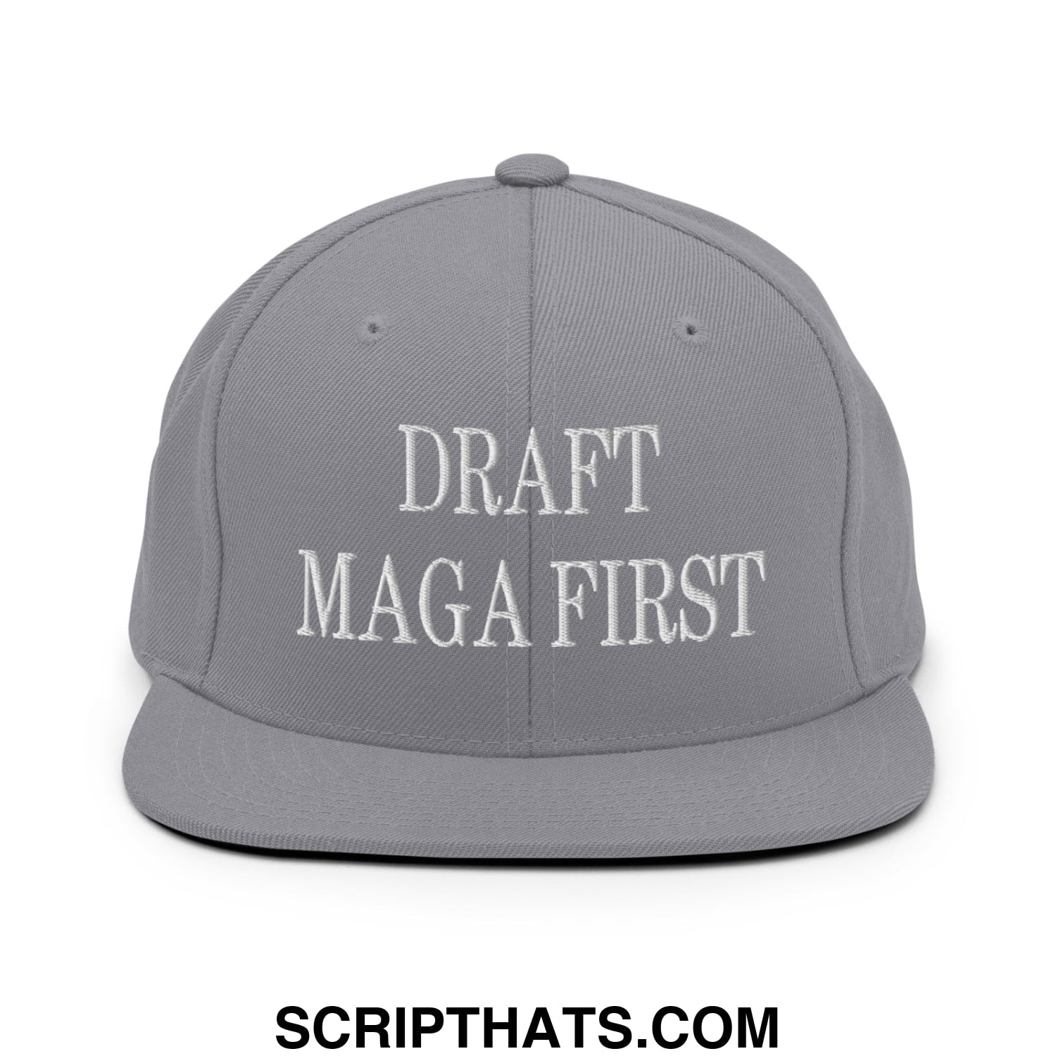 Draft MAGA First Embroidered Flat Bill Brim Snapback Hat Silver