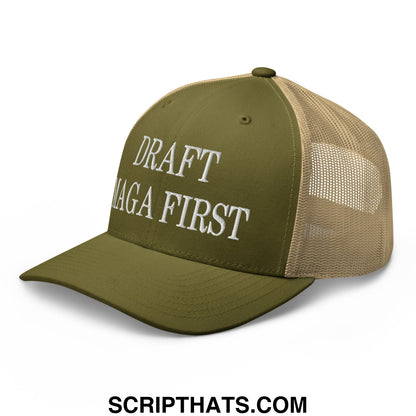 Draft MAGA First Embroidered Mesh Trucker Hat Moss Khaki